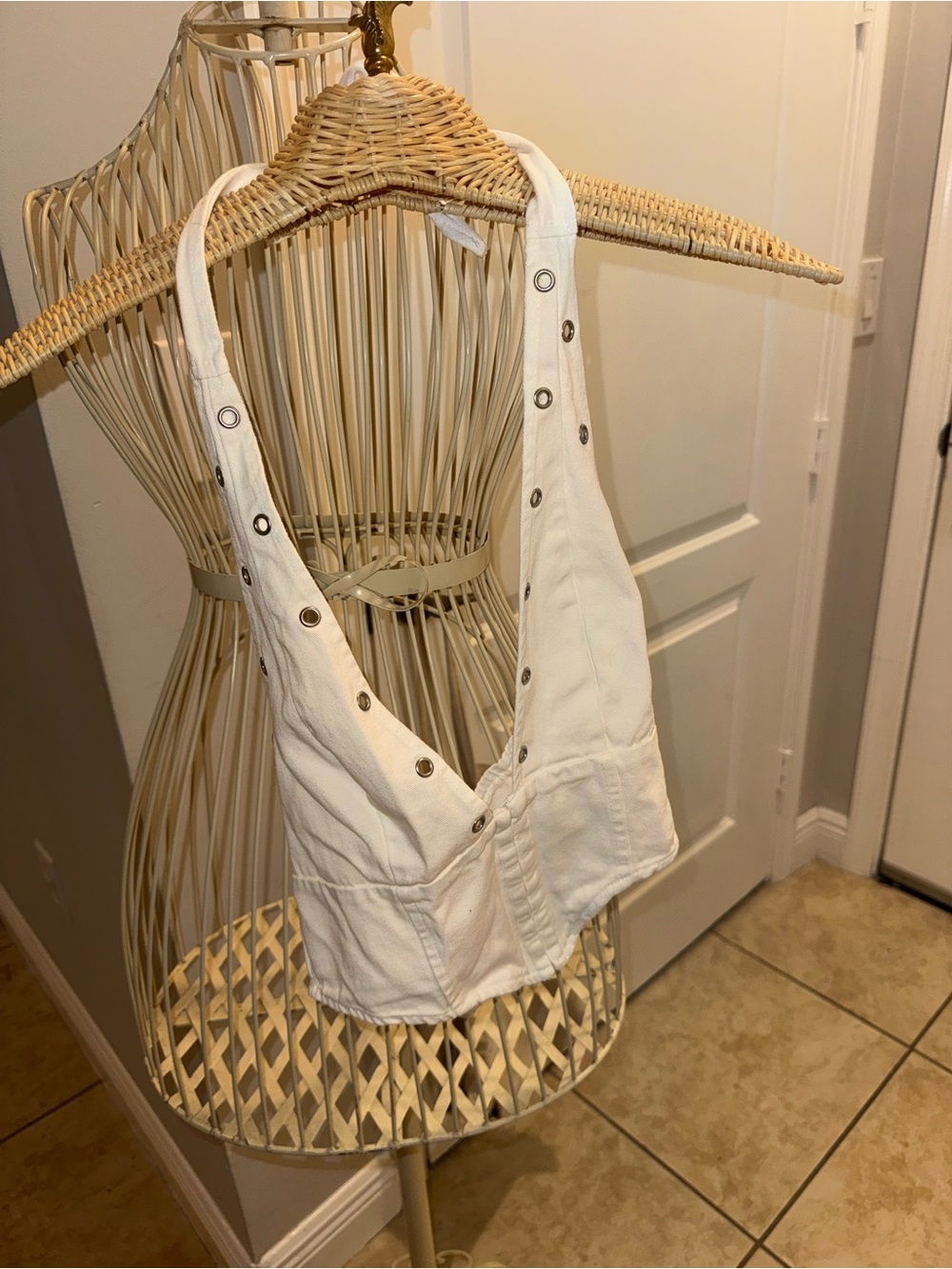 White Eyelet Halter Crop Top